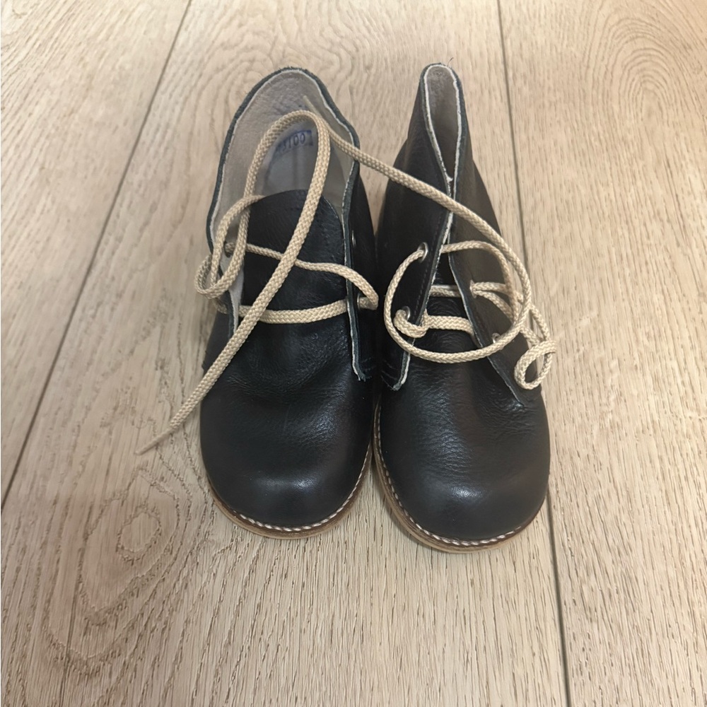 Mon Petit Shoes Leather Hard Sole Oxford Chukka Black Lace Up toddler 11